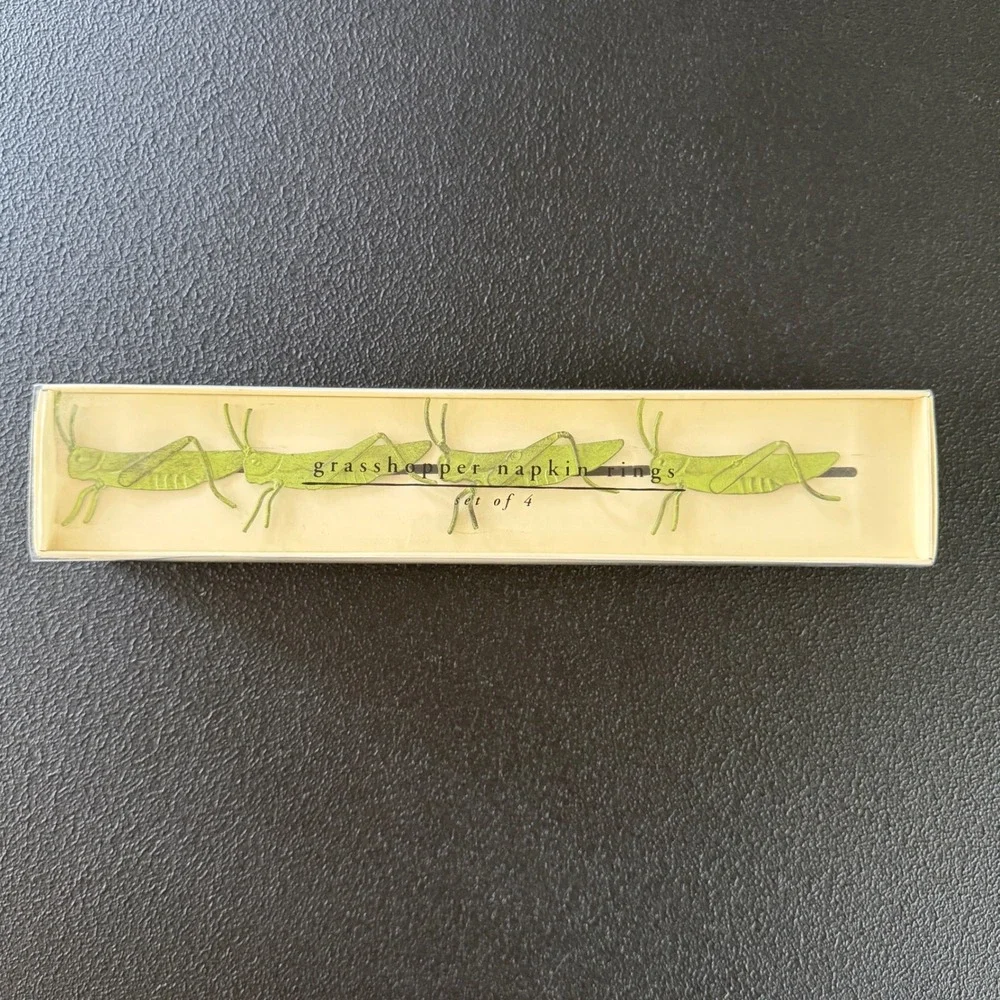 Pier 1 Imports Grasshopper Napkin Rings Set of 4 Green Insect Garden Table Decor